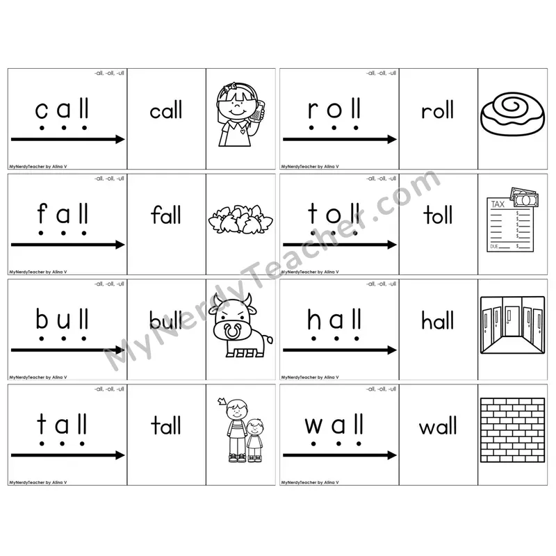 -all, -oll, -ull Word Families — BW (C13 — Blend It Puzzles)