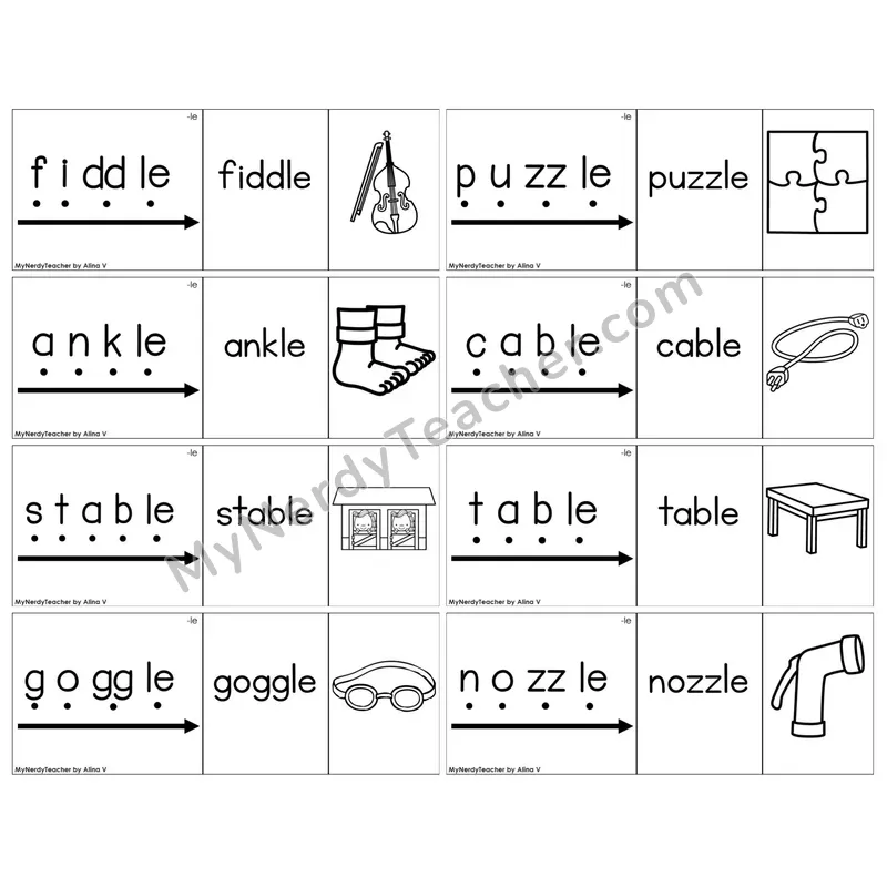 Consonant -le Syllable — BW (C13 — Blend It Puzzles)