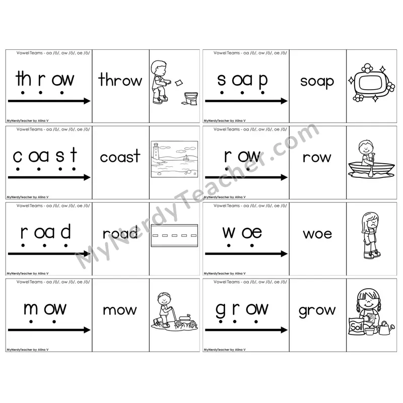 Vowel Teams oa, ow, oe /o/ — BW (C13 — Blend It Puzzles)