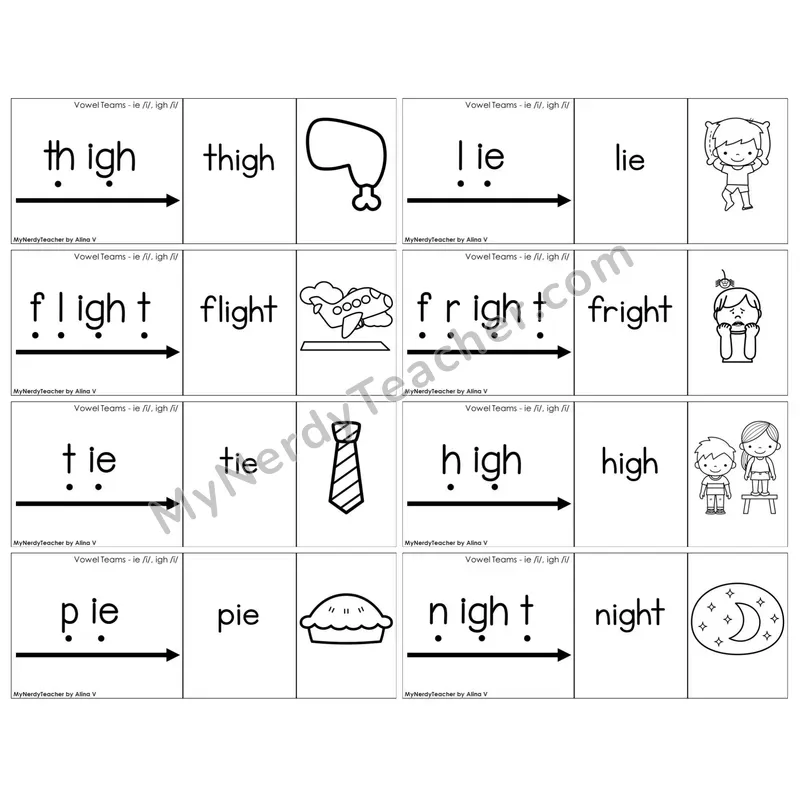 Vowel Teams ie, igh /i/ — BW (C13 — Blend It Puzzles)