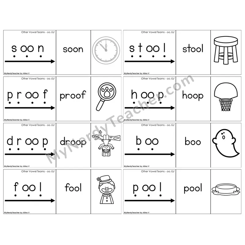 Vowel Teams oo /oo/ (moon) — BW (C13 — Blend It Puzzles)