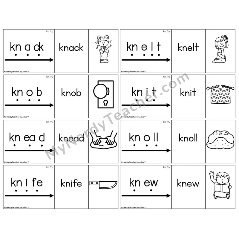 Silent Letter kn /n/ — BW (C13 — Blend It Puzzles)