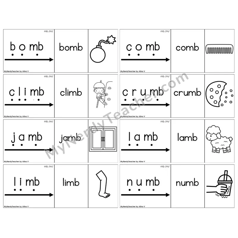 Silent Letter mb /m/ — BW (C13 — Blend It Puzzles)
