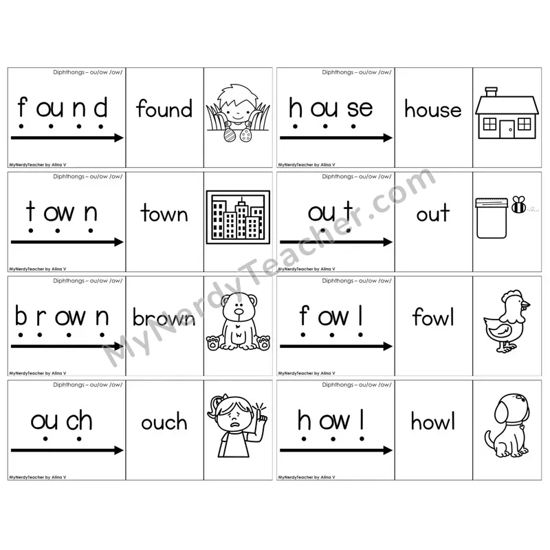 Diphthongs ou, ow /ow/ — BW (C13 — Blend It Puzzles)