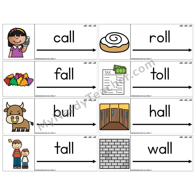 -all, -oll, -ull Word Families (C14 — Blending Cards)