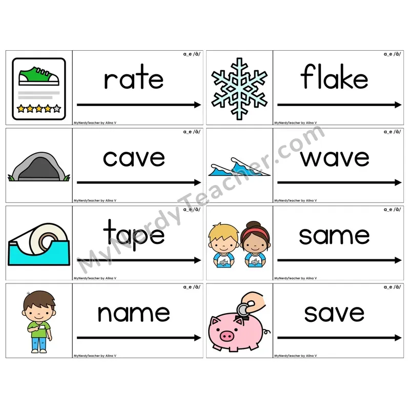 Long A Silent E (a_e) (C14 — Blending Cards)