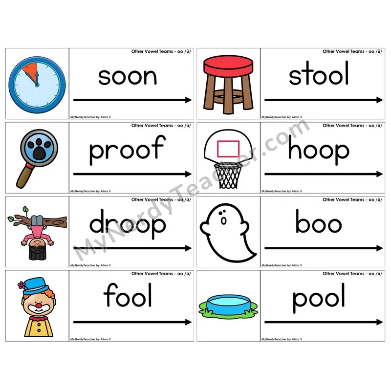Vowel Teams oo /oo/ (moon) (C14 — Blending Cards)