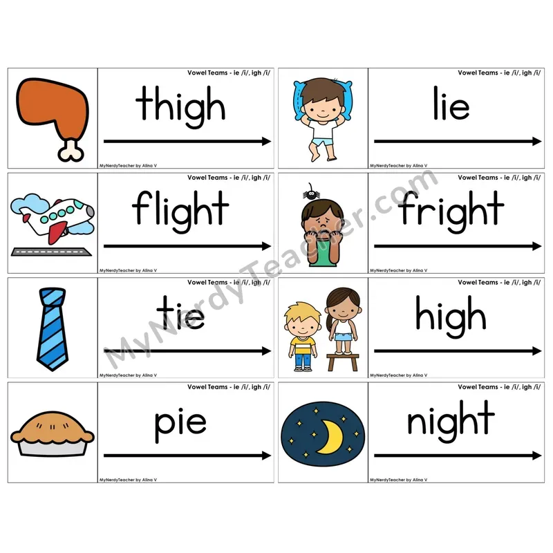 Vowel Teams ie, igh /i/ (C14 — Blending Cards)