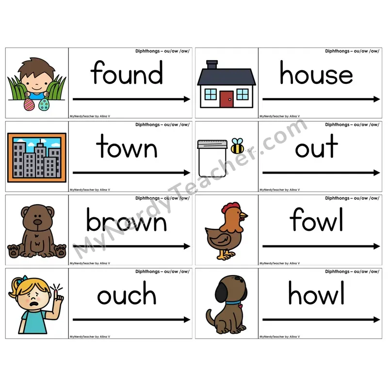 Diphthongs ou, ow /ow/ (C14 — Blending Cards)