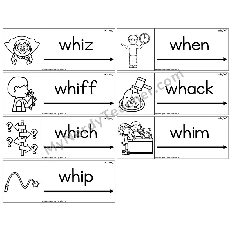 Digraph wh /w/ — BW (C14 — Blending Cards)