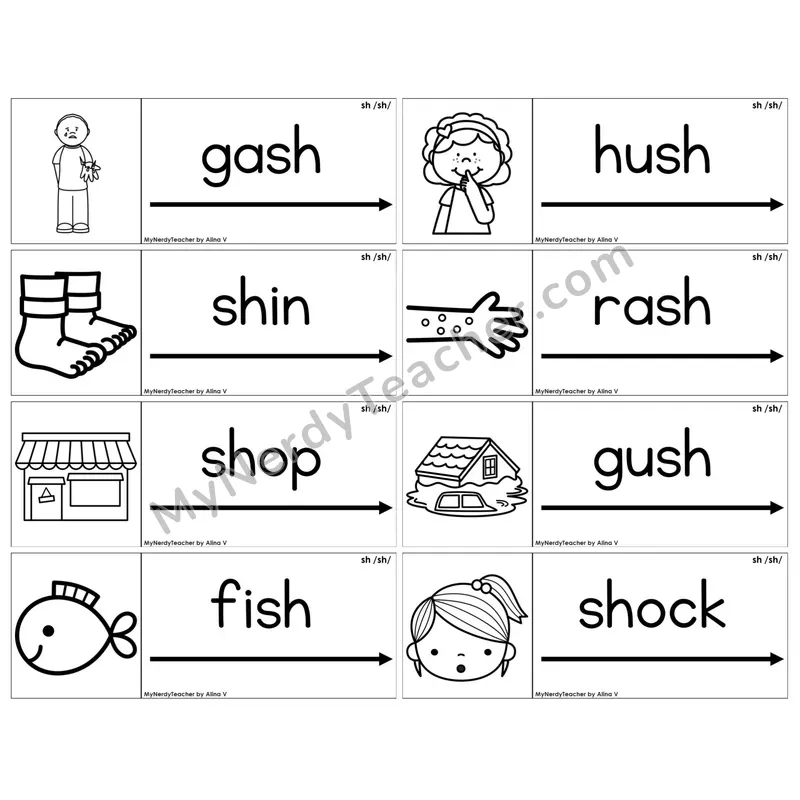 Digraph sh /sh/ — BW (C14 — Blending Cards)