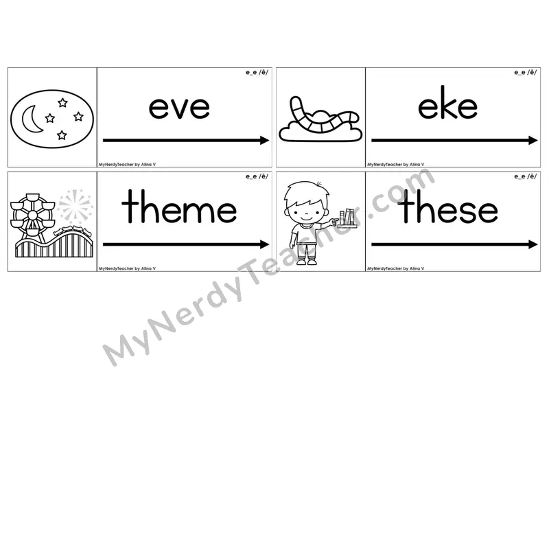 Long E Silent E (e_e) — BW (C14 — Blending Cards)