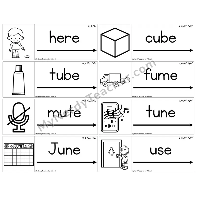 Long U Silent E (u_e) — BW (C14 — Blending Cards)