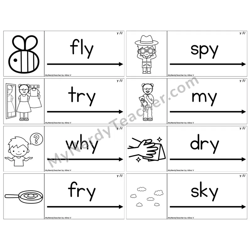Y as Long I (/i/) — BW (C14 — Blending Cards)