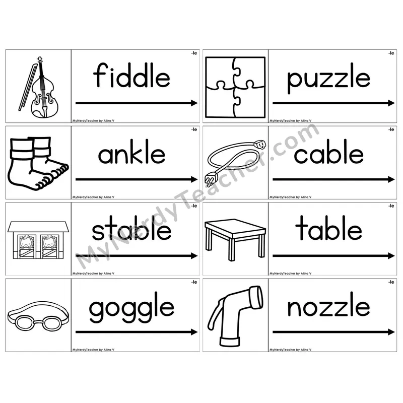 Consonant -le Syllable — BW (C14 — Blending Cards)