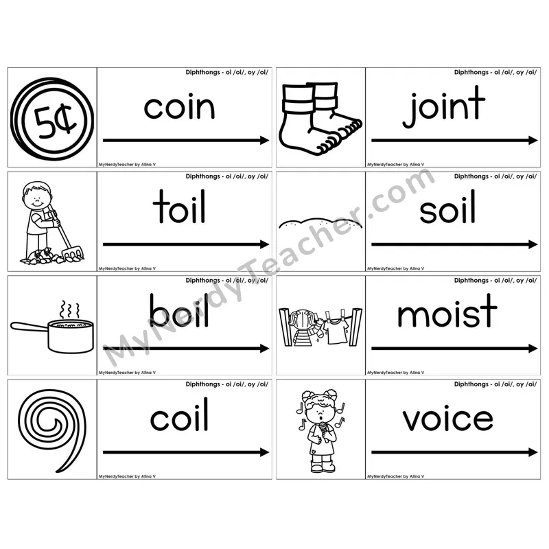 Diphthongs oi, oy /oi/ — BW (C14 — Blending Cards)