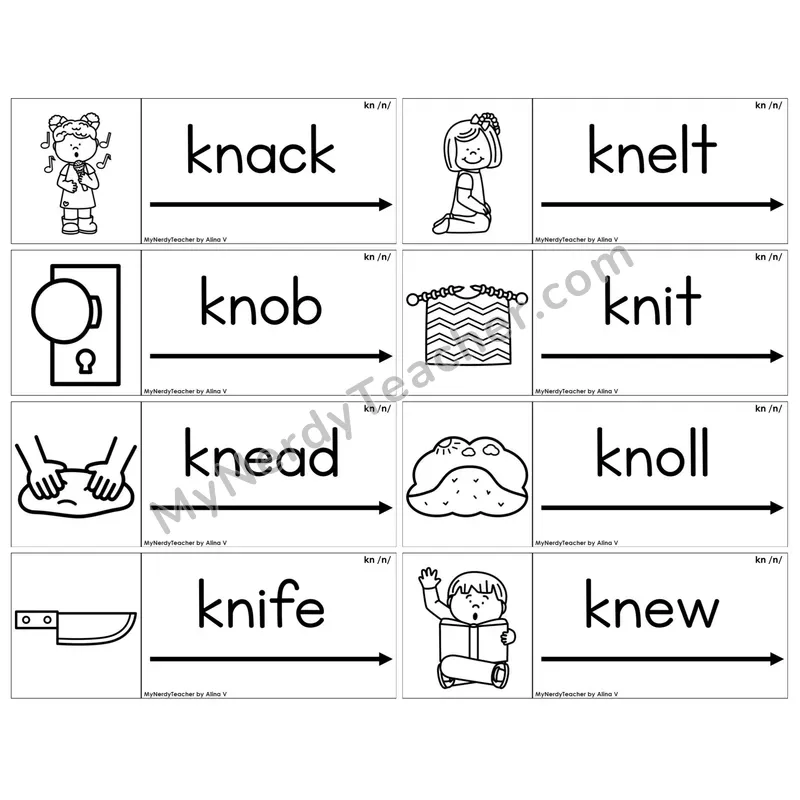 Silent Letter kn /n/ — BW (C14 — Blending Cards)