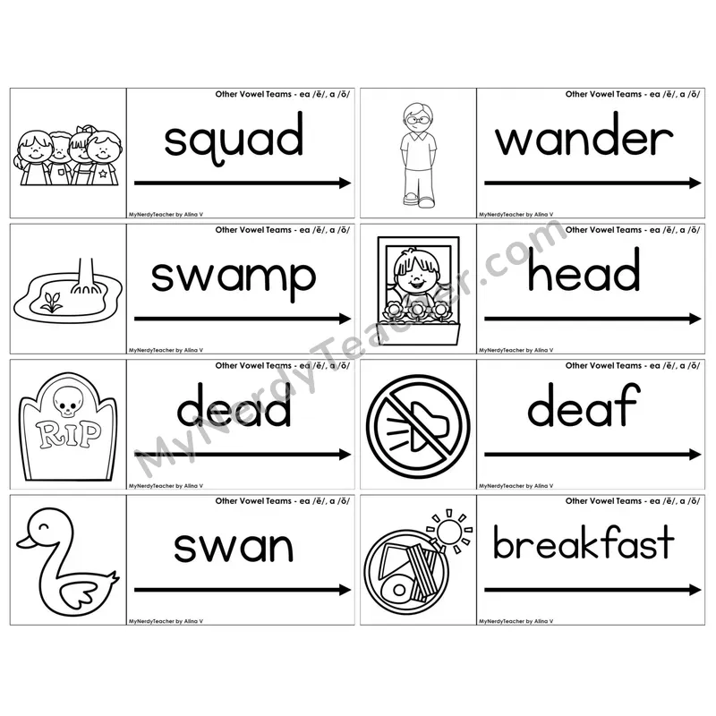 Vowel Teams ea /e/, a /o/ — BW (C14 — Blending Cards)