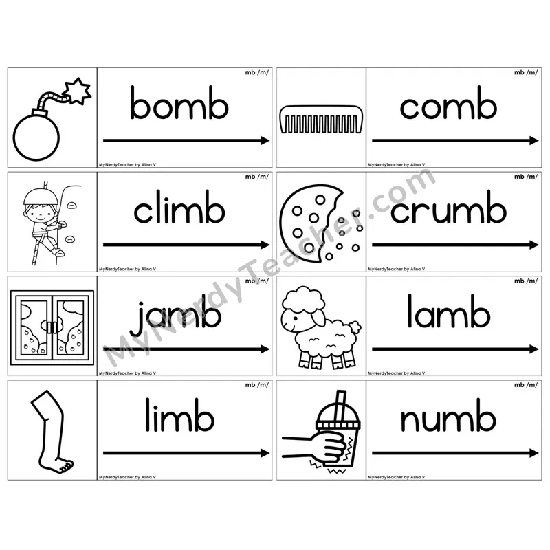 Silent Letter mb /m/ — BW (C14 — Blending Cards)