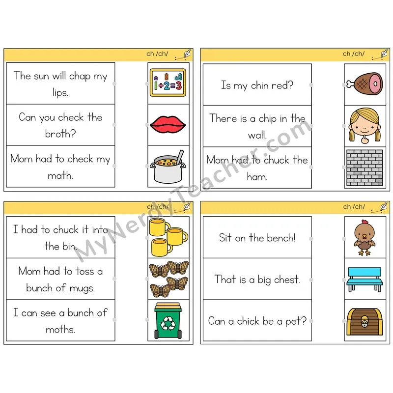 CH Digraph Read and Match Picture Task Cards — Decodable Sentences