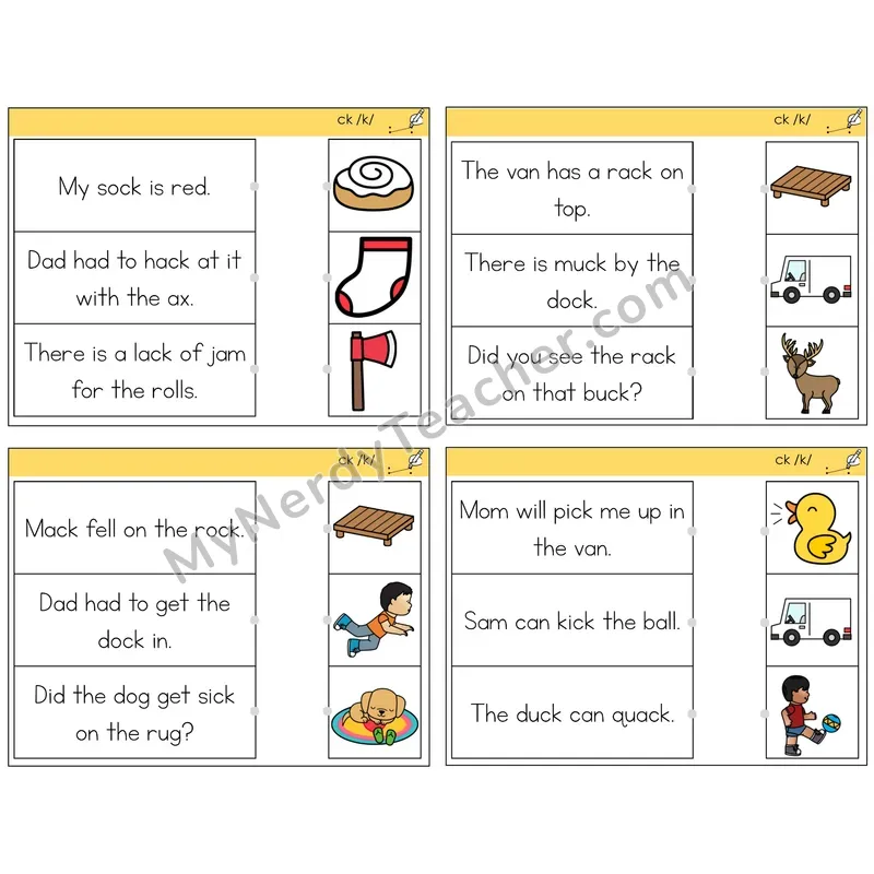 CK Digraph Read and Match Picture Task Cards — Decodable Sentences