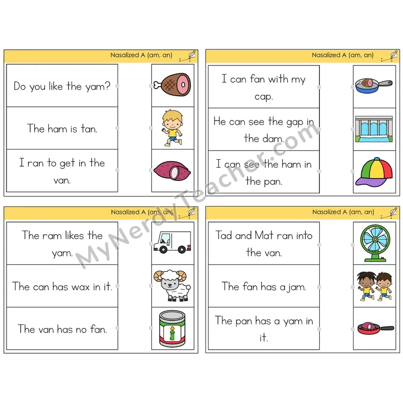 Nasalized A (am, an) Read and Match Picture Task Cards — Decodable Sentences
