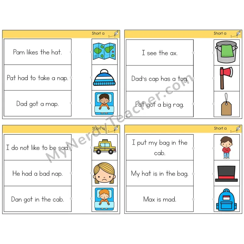 Short A Read and Match Picture Task Cards — Decodable Sentences