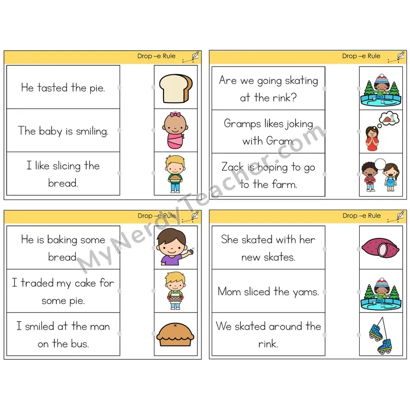 Drop -e Rule Read and Match Picture Task Cards — Decodable Sentences