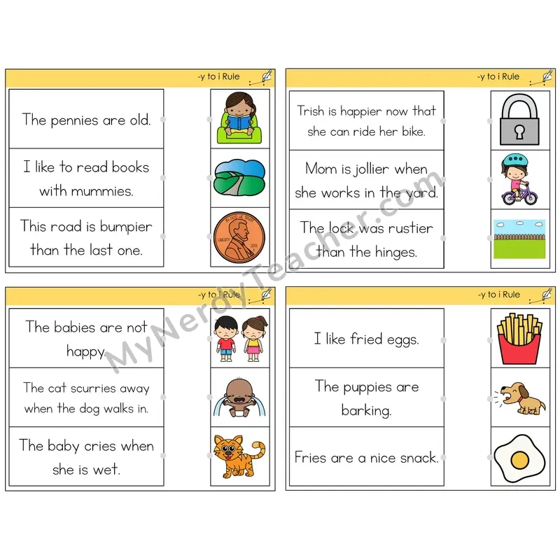Y to I Rule Read and Match Picture Task Cards — Decodable Sentences