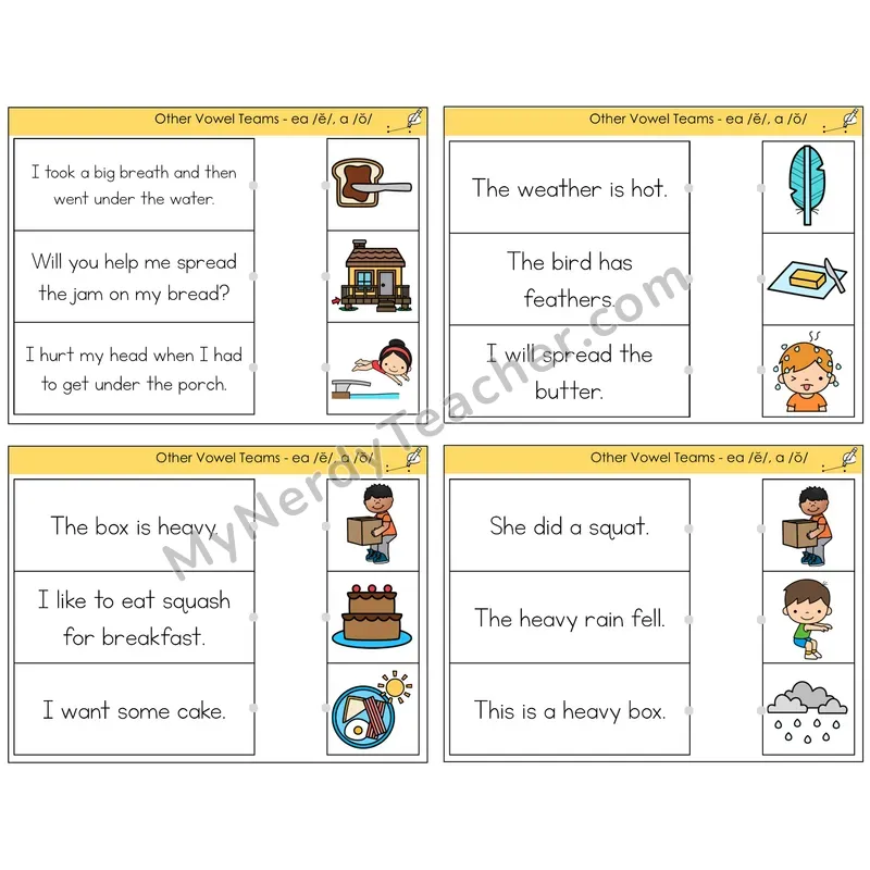 EA (short e) and A (short o) Read and Match Picture Task Cards — Decodable Sentences