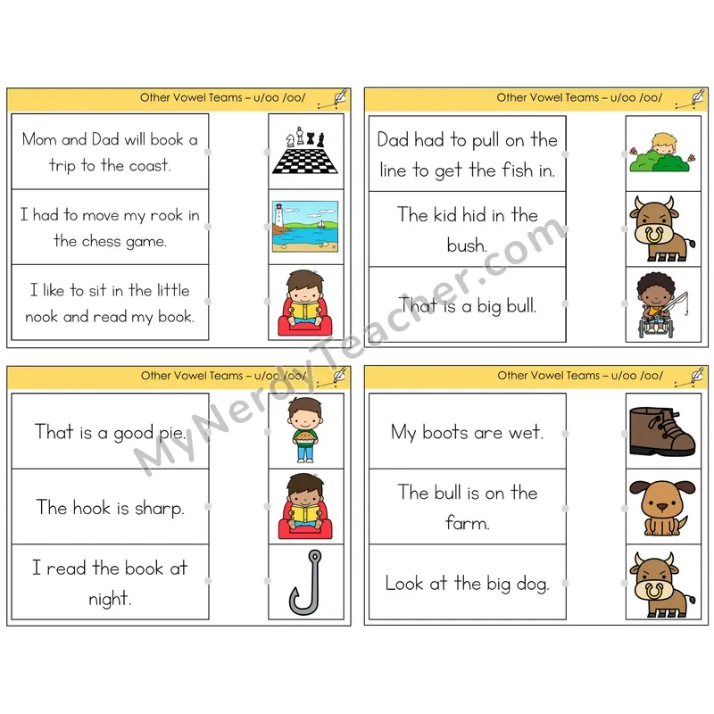 Short OO and U (/oo/) Read and Match Picture Task Cards — Decodable Sentences
