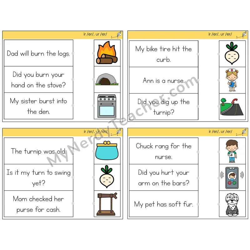 R-Controlled IR and UR Read and Match Picture Task Cards — Decodable Sentences