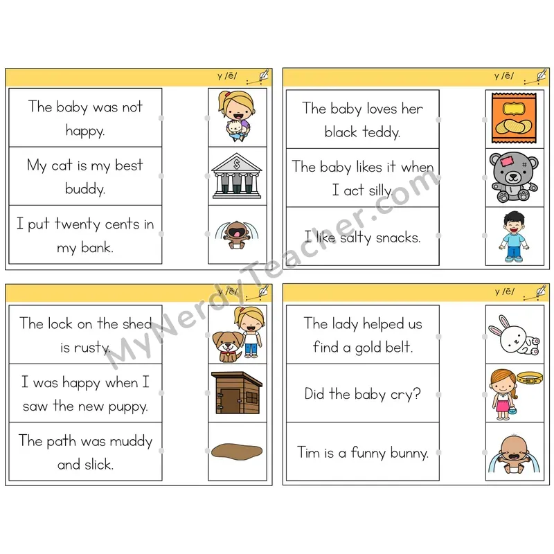 Y as Long E Read and Match Picture Task Cards — Decodable Sentences