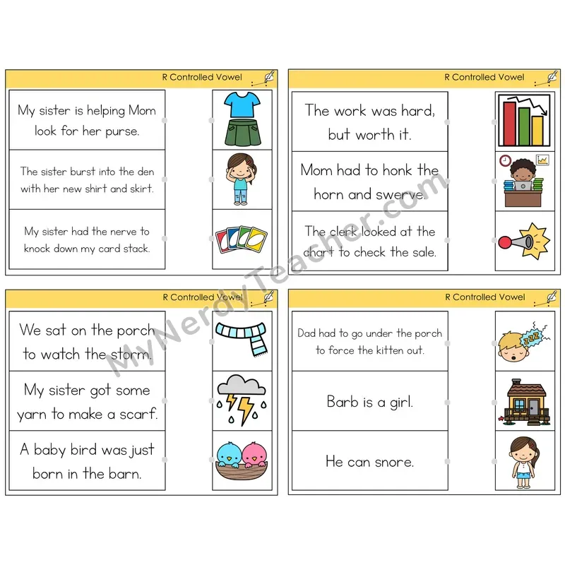 R-Controlled Vowels Review Read and Match Picture Task Cards — Decodable Sentences