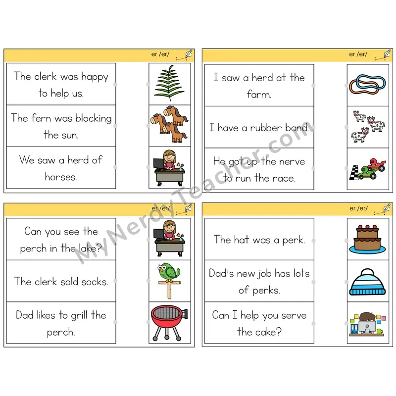 R-Controlled ER Read and Match Picture Task Cards — Decodable Sentences