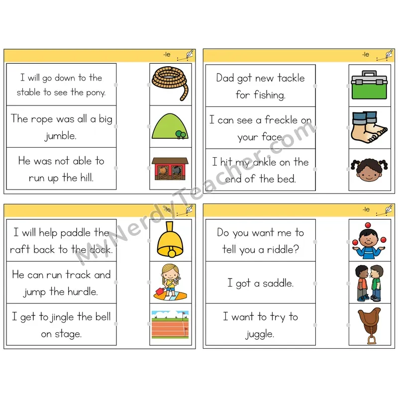 Consonant -le Read and Match Picture Task Cards — Decodable Sentences