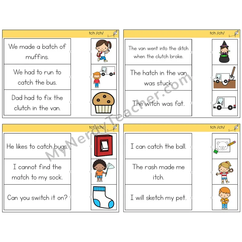 TCH Trigraph Read and Match Picture Task Cards — Decodable Sentences