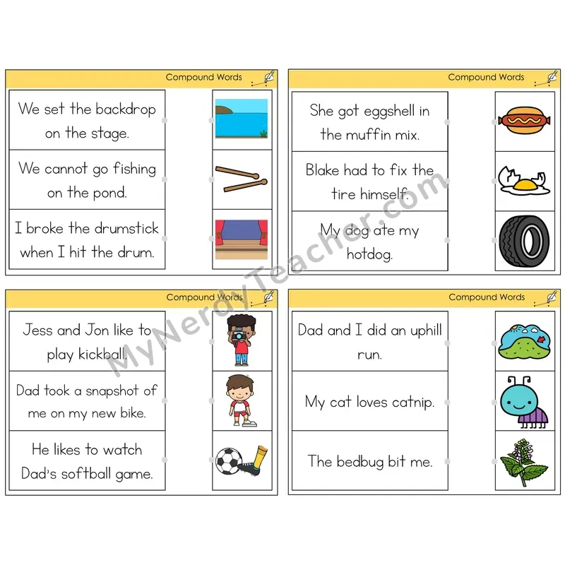 Compound Words Read and Match Picture Task Cards — Decodable Sentences