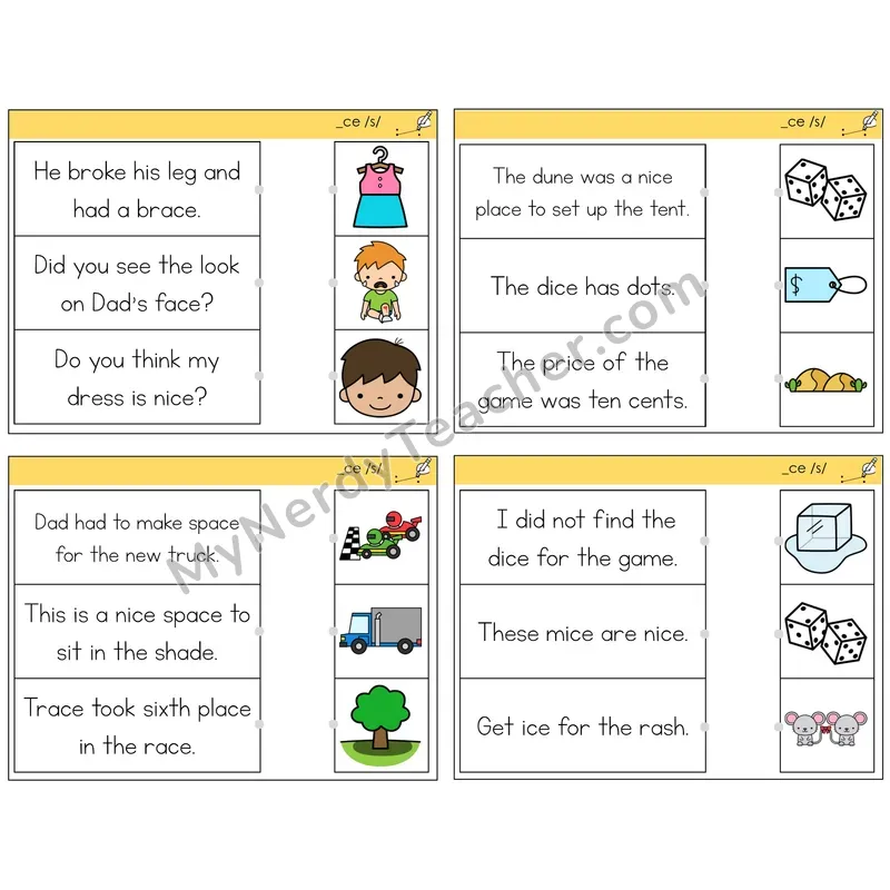Soft C (_ce) Read and Match Picture Task Cards — Decodable Sentences
