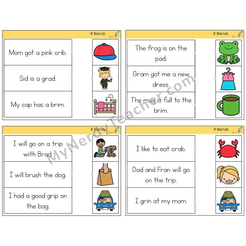 R Blends Read and Match Picture Task Cards — Decodable Sentences