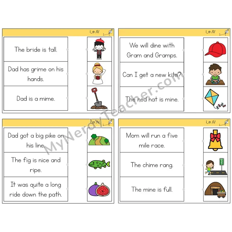 Long I VCe (i_e) Read and Match Picture Task Cards — Decodable Sentences