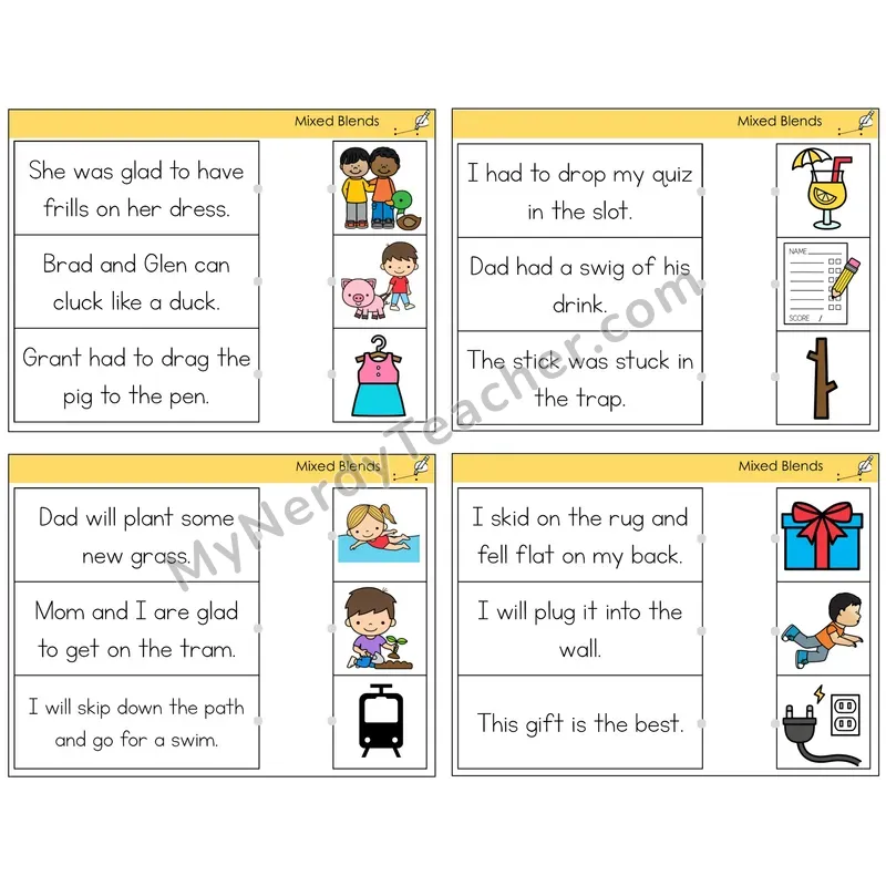 Mixed Blends Read and Match Picture Task Cards — Decodable Sentences