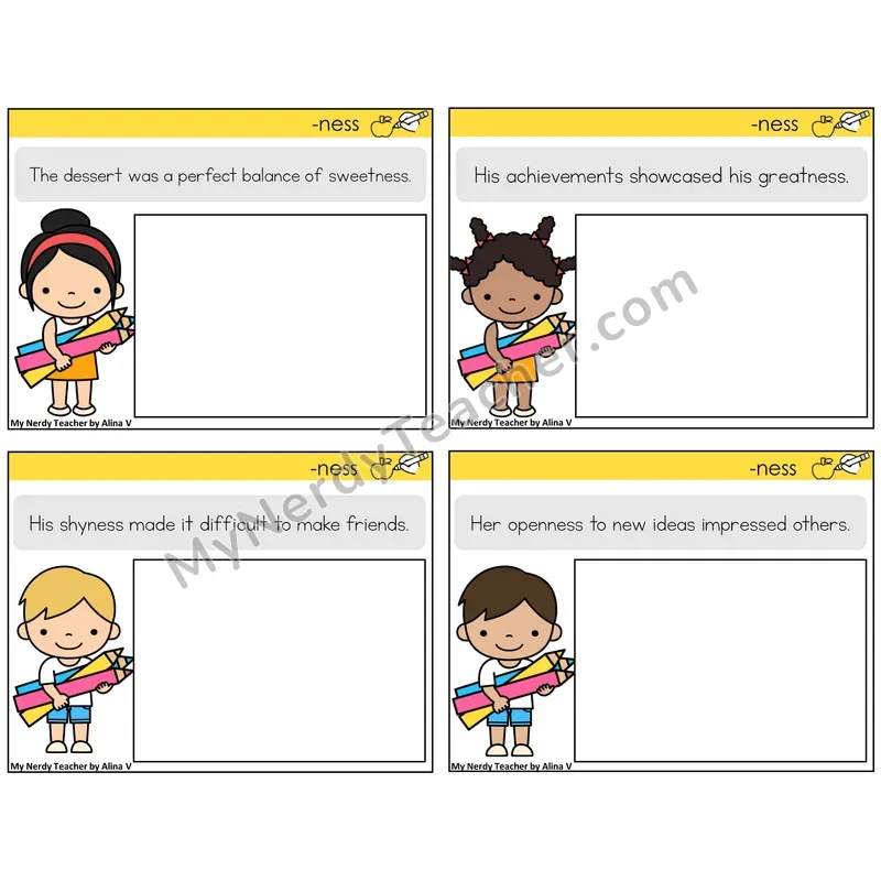 Suffix -ness Read and Draw Task Cards — Decodable Sentences