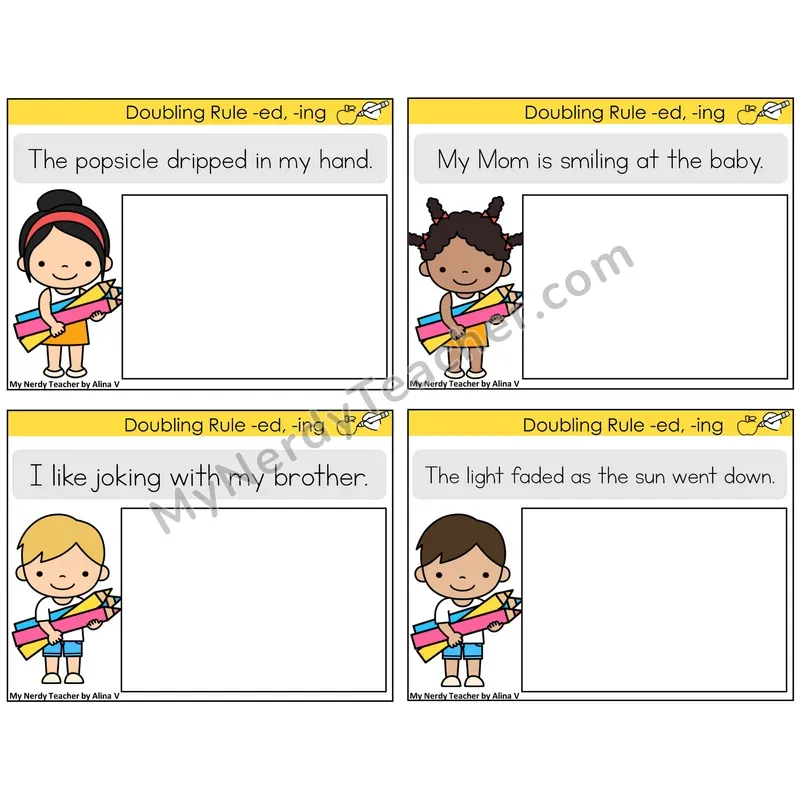 Doubling Rule -ed, -ing Read and Draw Task Cards — Decodable Sentences
