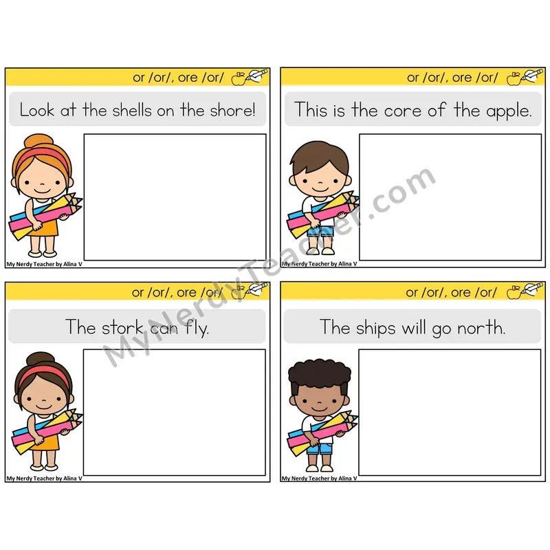 R-Controlled OR and ORE Read and Draw Task Cards — Decodable Sentences