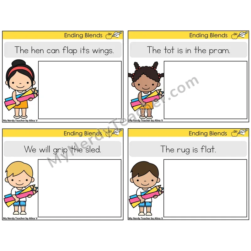 Ending Blends Read and Draw Task Cards — Decodable Sentences