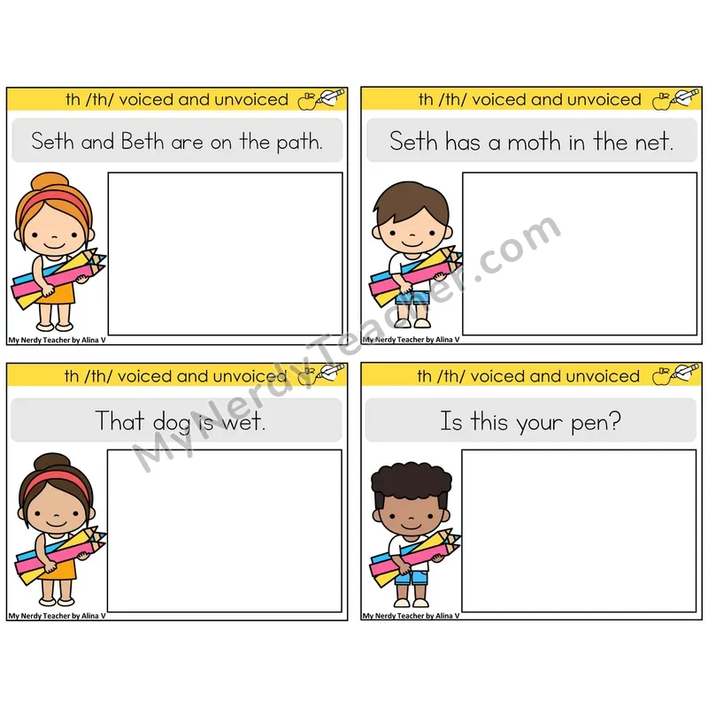 TH Digraph (Voiced + Unvoiced) Read and Draw Task Cards — Decodable Sentences