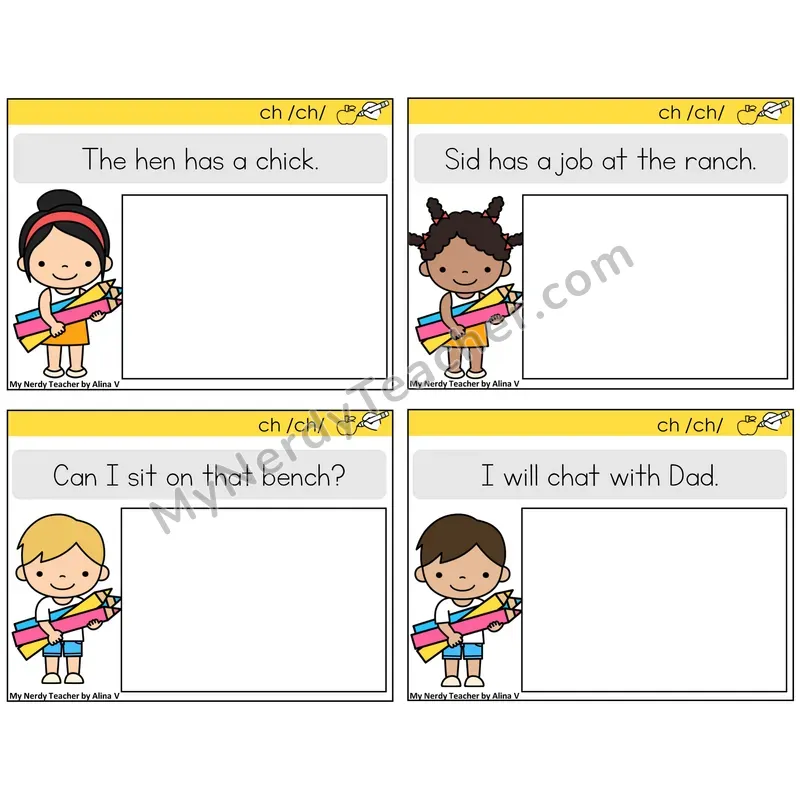 CH Digraph Read and Draw Task Cards — Decodable Sentences