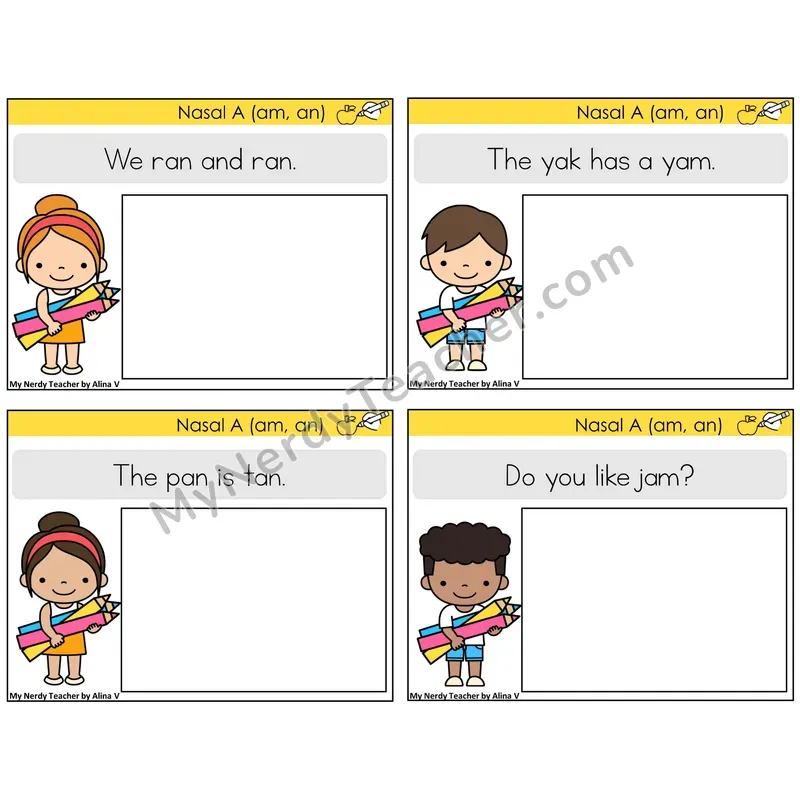 Nasalized A (am, an) Read and Draw Task Cards — Decodable Sentences