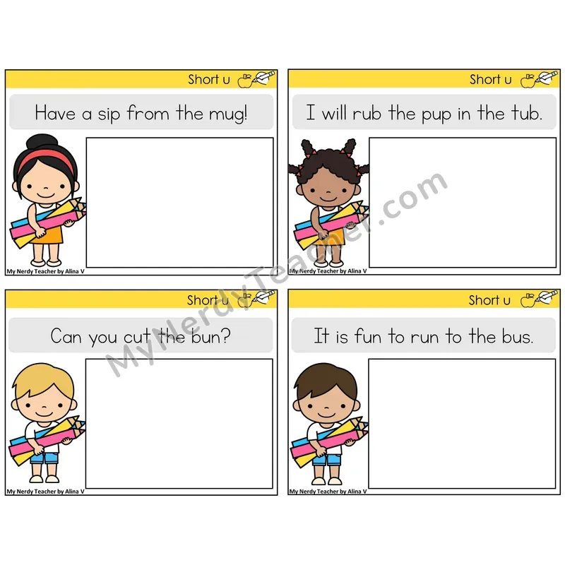 Short U Read and Draw Task Cards — Decodable Sentences